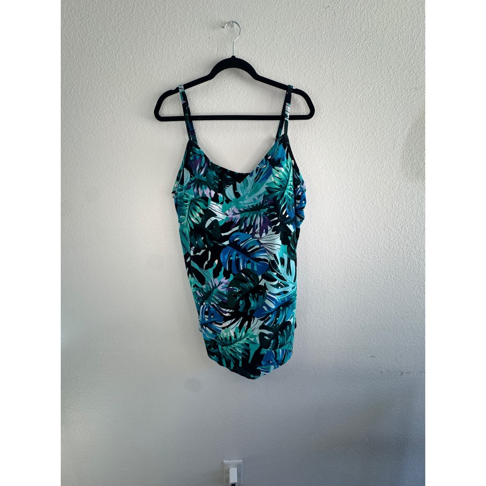 Aqua Green Tropical Palm Leaf Tankini Swim Top Blue Teal Plus Size 20W